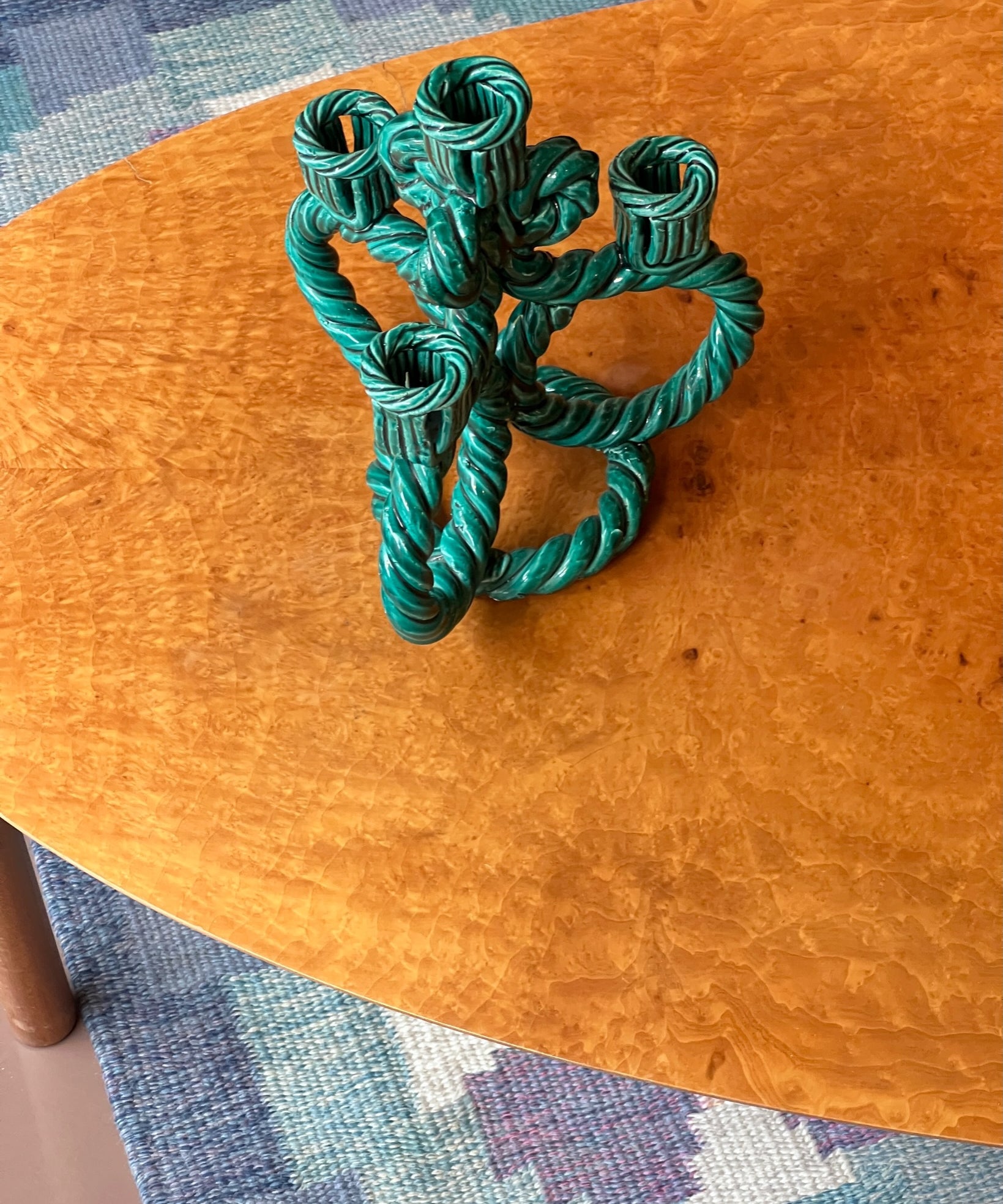 Vintage green twisted ceramic candle holder