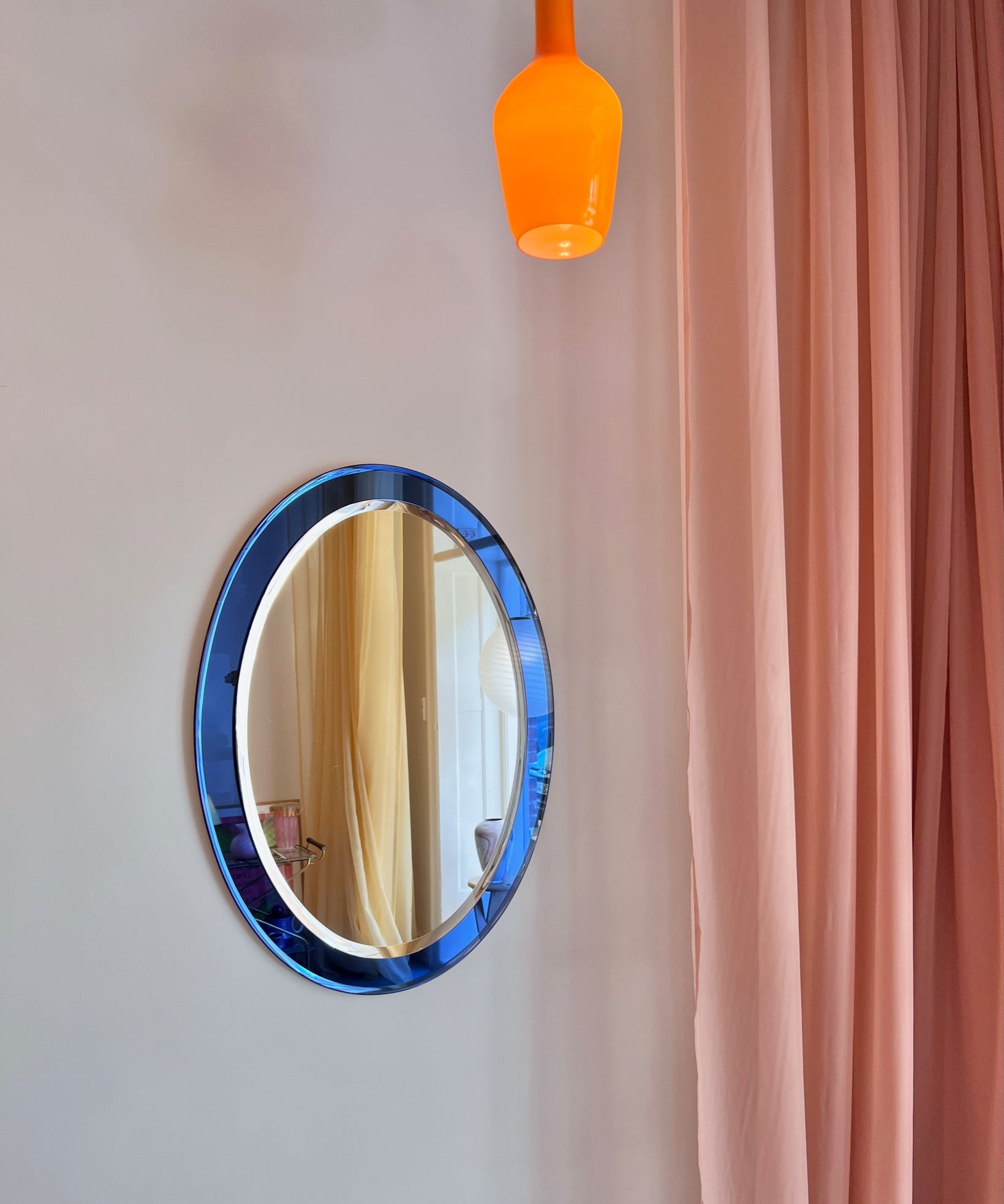 Vintage Italian mirror with blue mirror frame