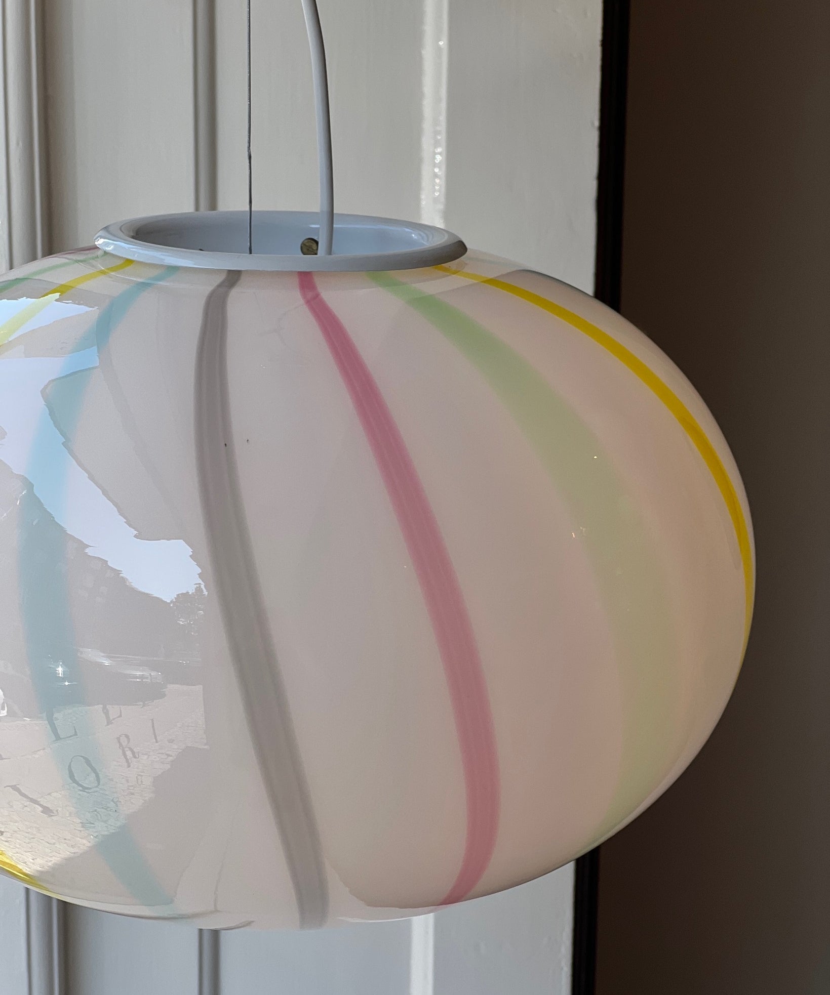 Vintage Murano multi-colored vertical stripes ceiling lamp (D40)
