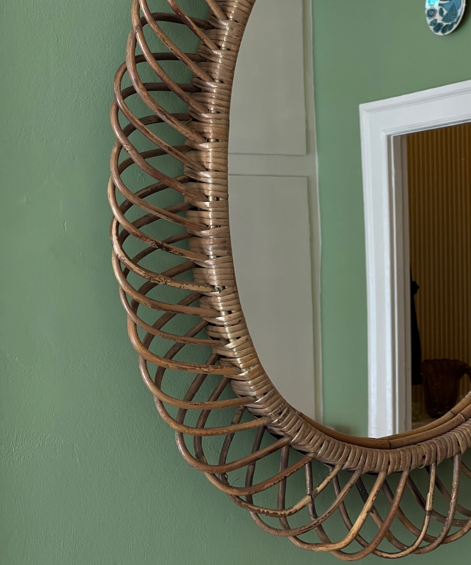 Vintage Italian mirror with rattan frame