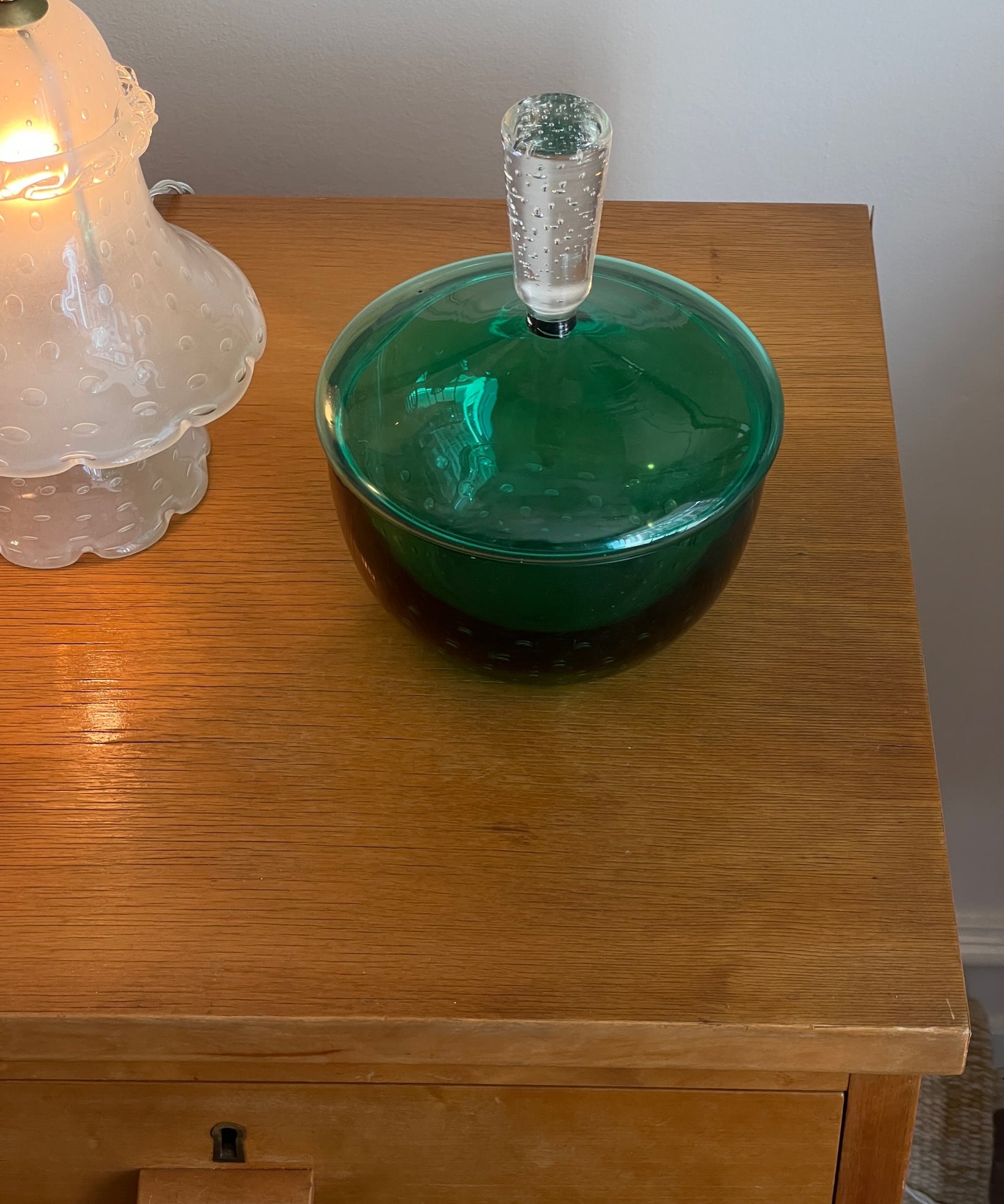 Vintage large green / clear Murano bonbonniere