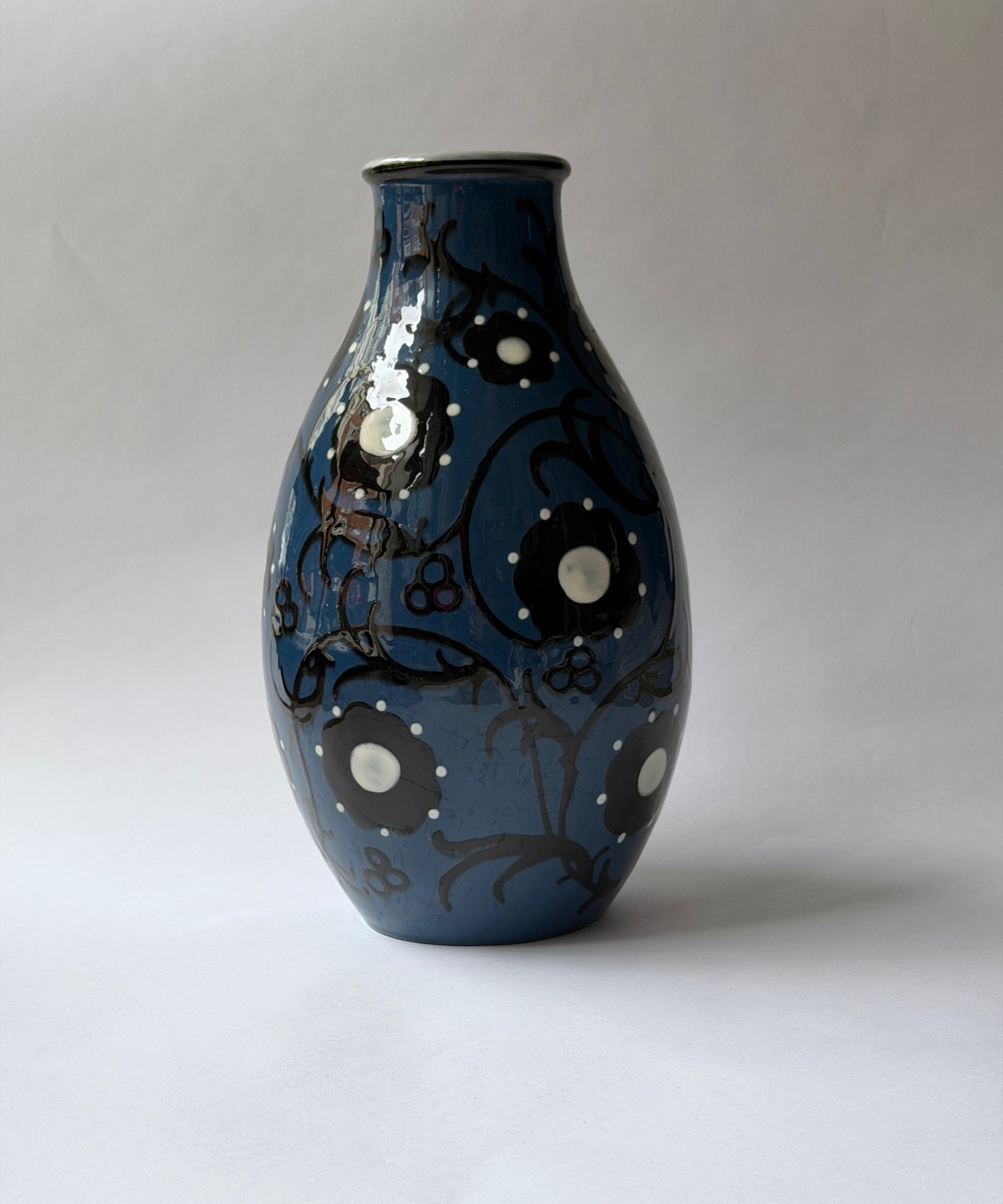 Vintage Alfred Kusche blue flower ceramic vase