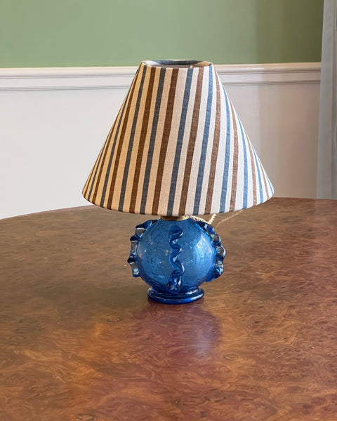 Vintage blue glass table lamp (incl. lampshade)