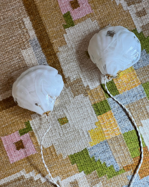 Vintage milky white/clear Murano wall lamps (sold as a pair)