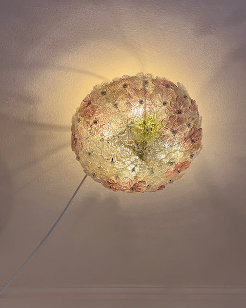 Vintage pink/golden/green Murano flower ceiling/wall lamp (D32)
