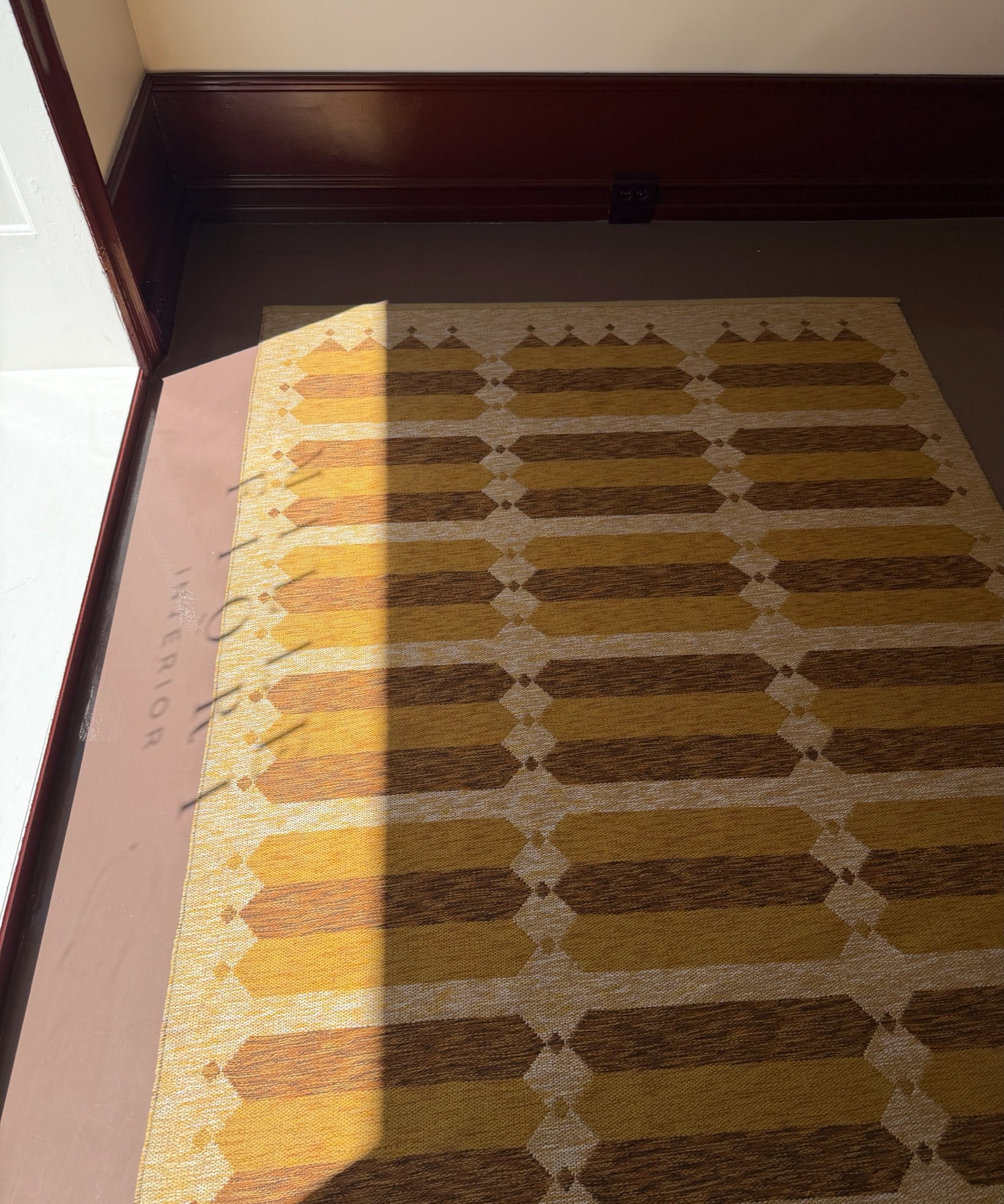 Vintage yellow flat weave rug