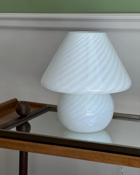 Vintage white swirl Murano mushroom table lamp