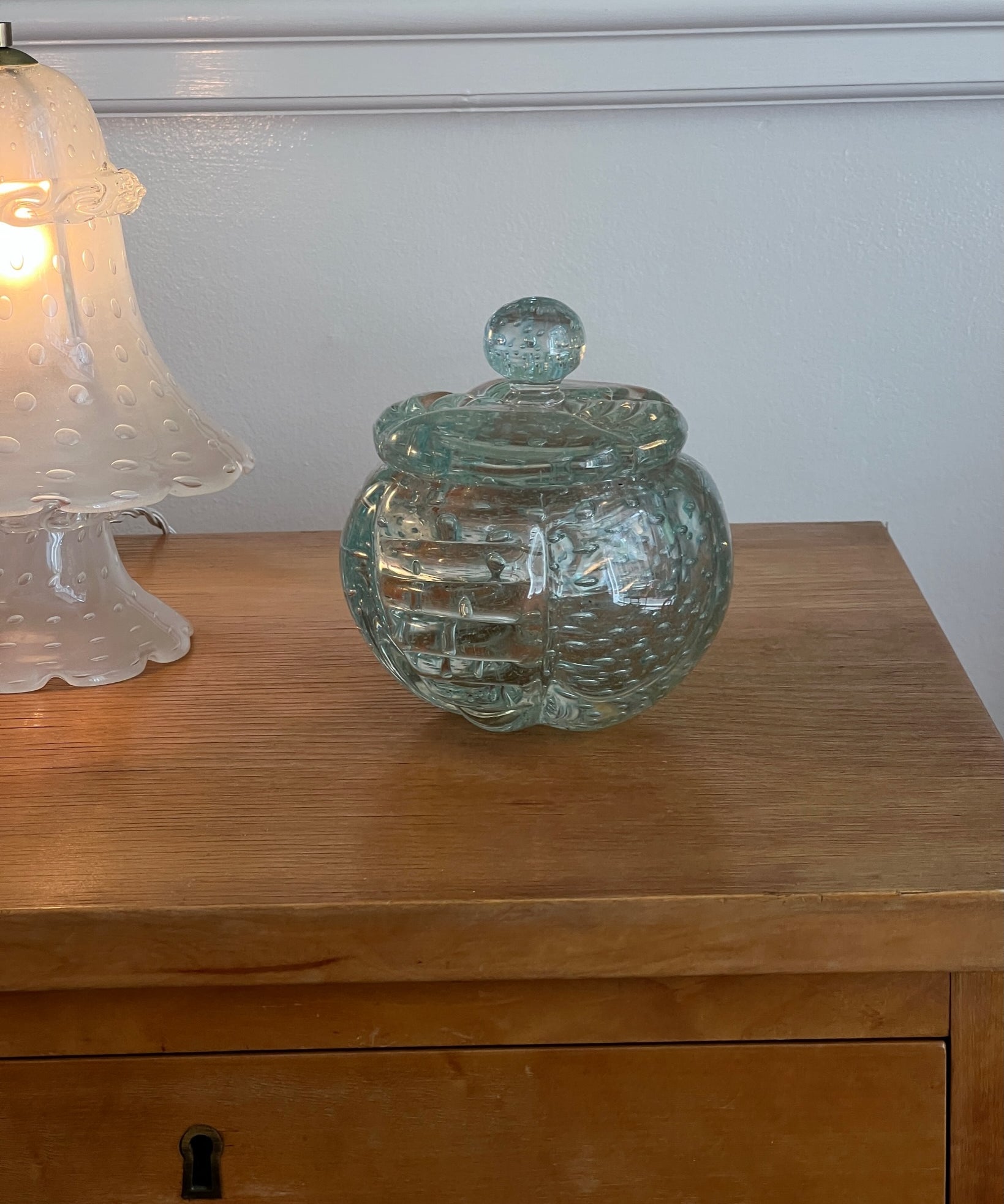 Vintage clear / light blue Murano bonbonniere