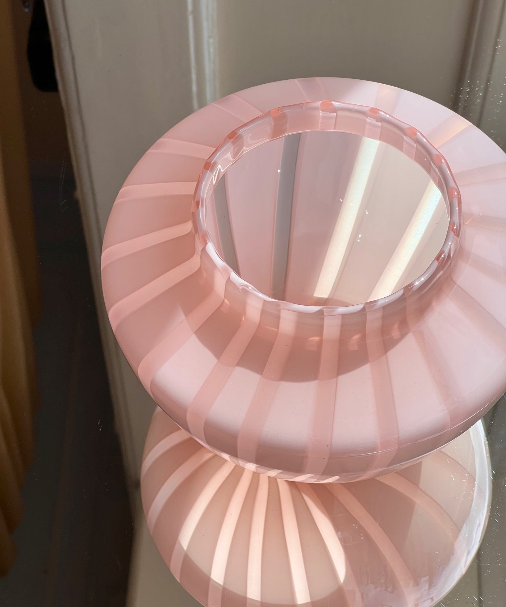 Vintage pink Murano vase with stripes