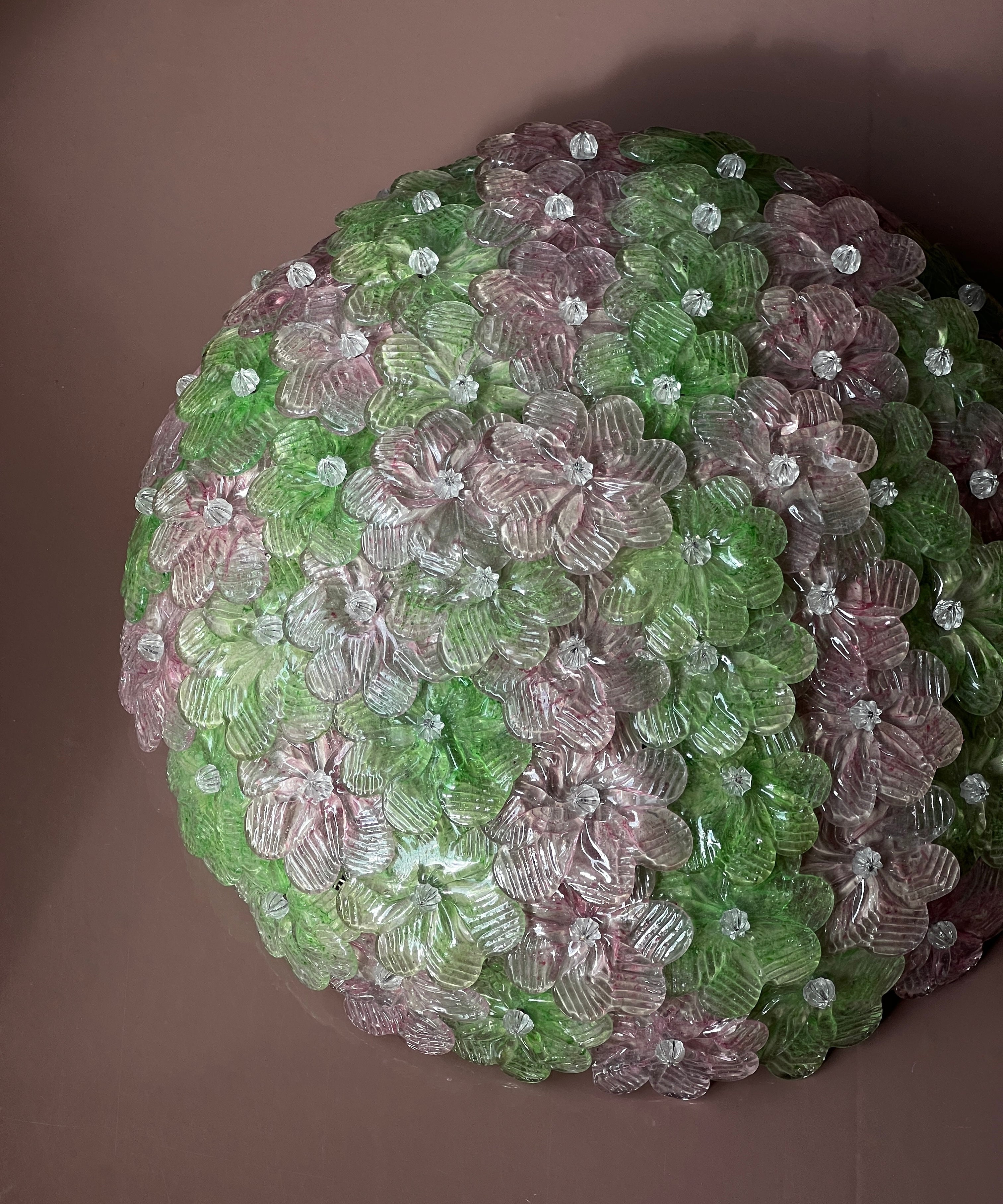 Vintage green/pink Murano flower ceiling/wall lamp (D40)