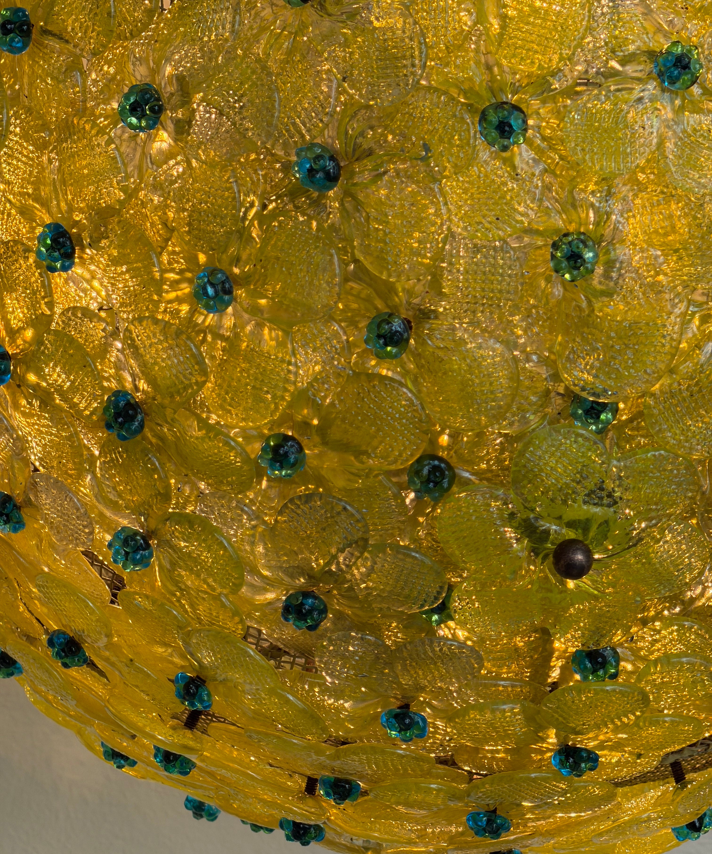 Large vintage yellow/blue Murano flower ceiling lamp