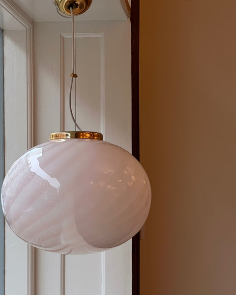 Vintage oval light pink swirl Murano ceiling lamp (D42)