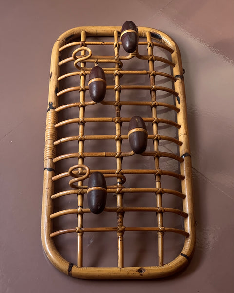 Vintage rattan coat rack