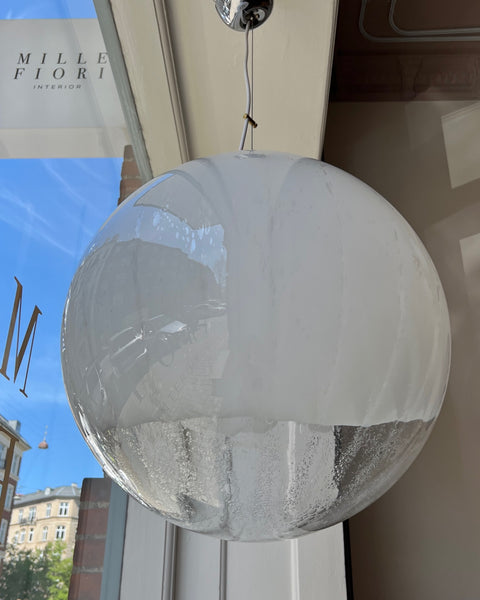 Large vintage white clear Murano ceiling lamp (D50)