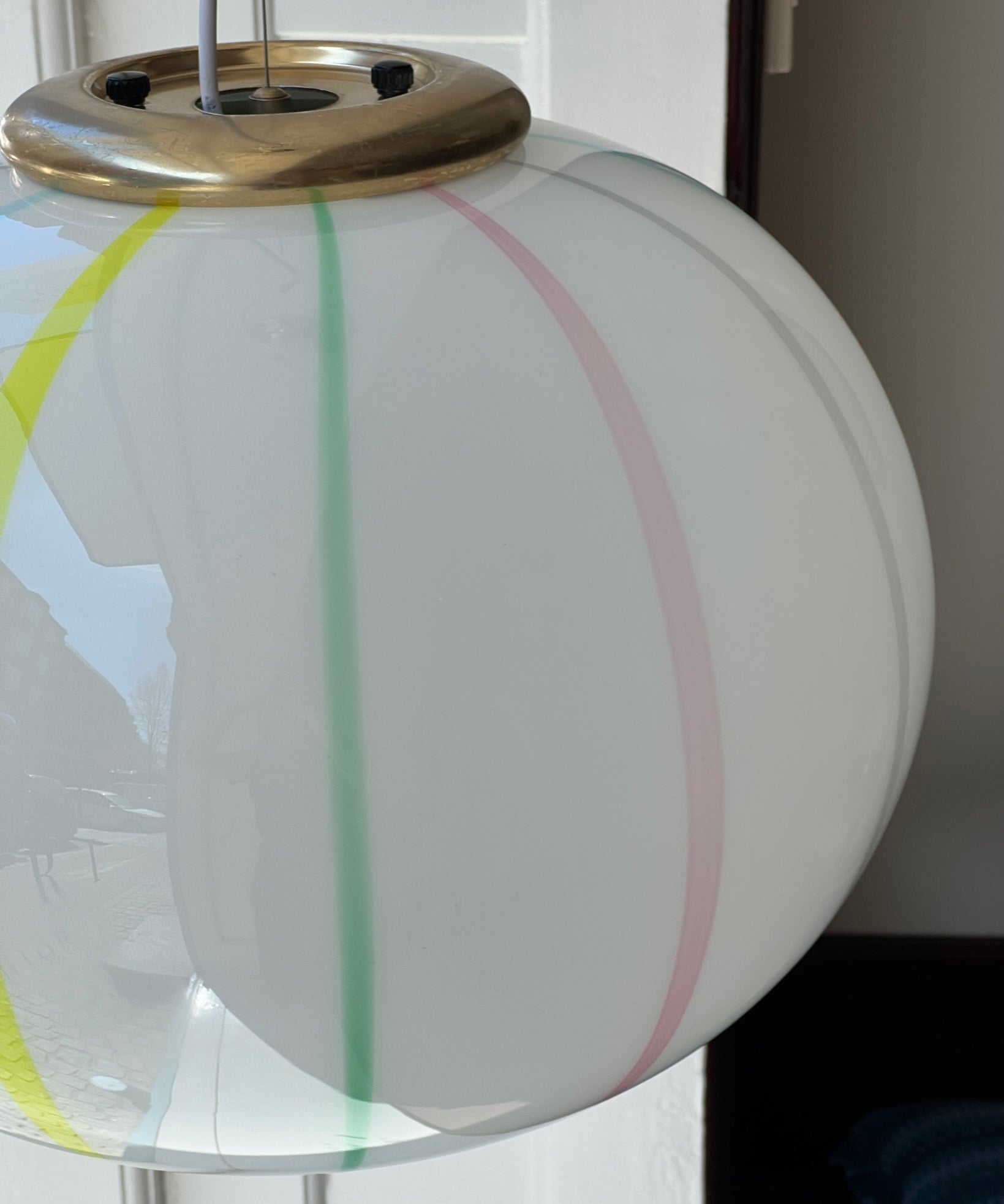 Vintage Murano multi-colored vertical stripes ceiling lamp (D45)