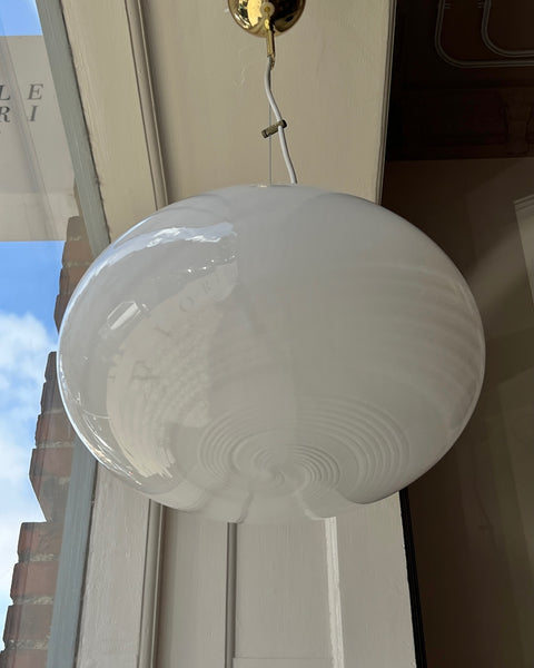 Vintage Murano oval white swirl ceiling lamp (D40)