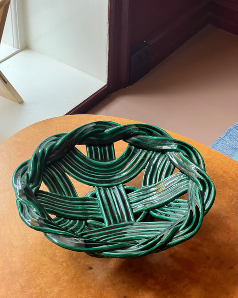 Vintage green ceramic basket