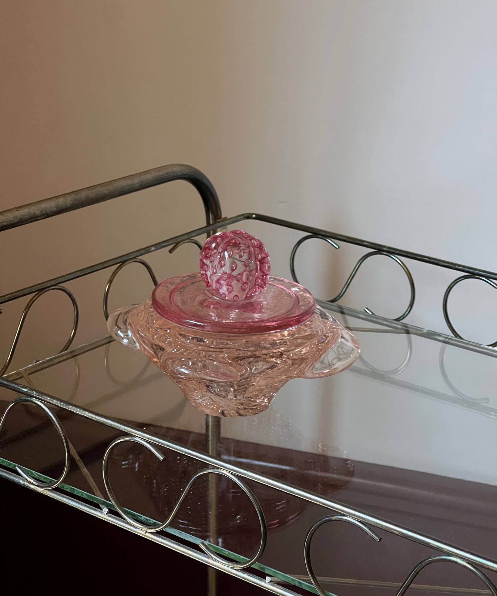 Vintage pink / clear Murano bonbonniere