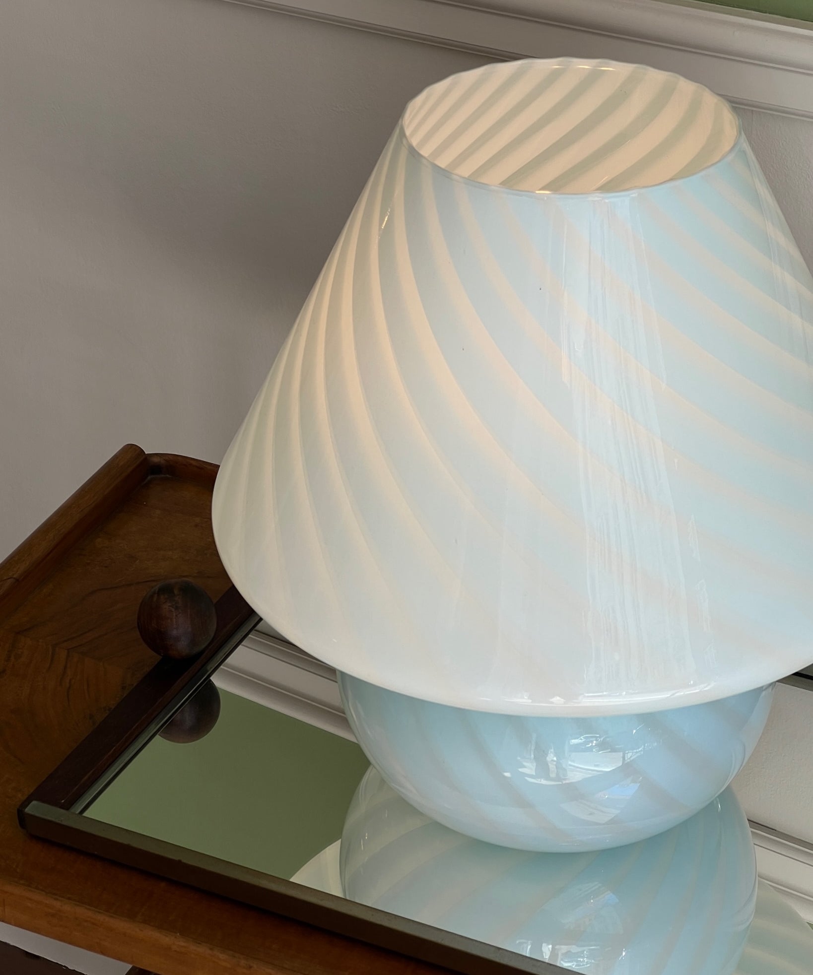 Vintage light blue Murano mushroom table lamp - Large