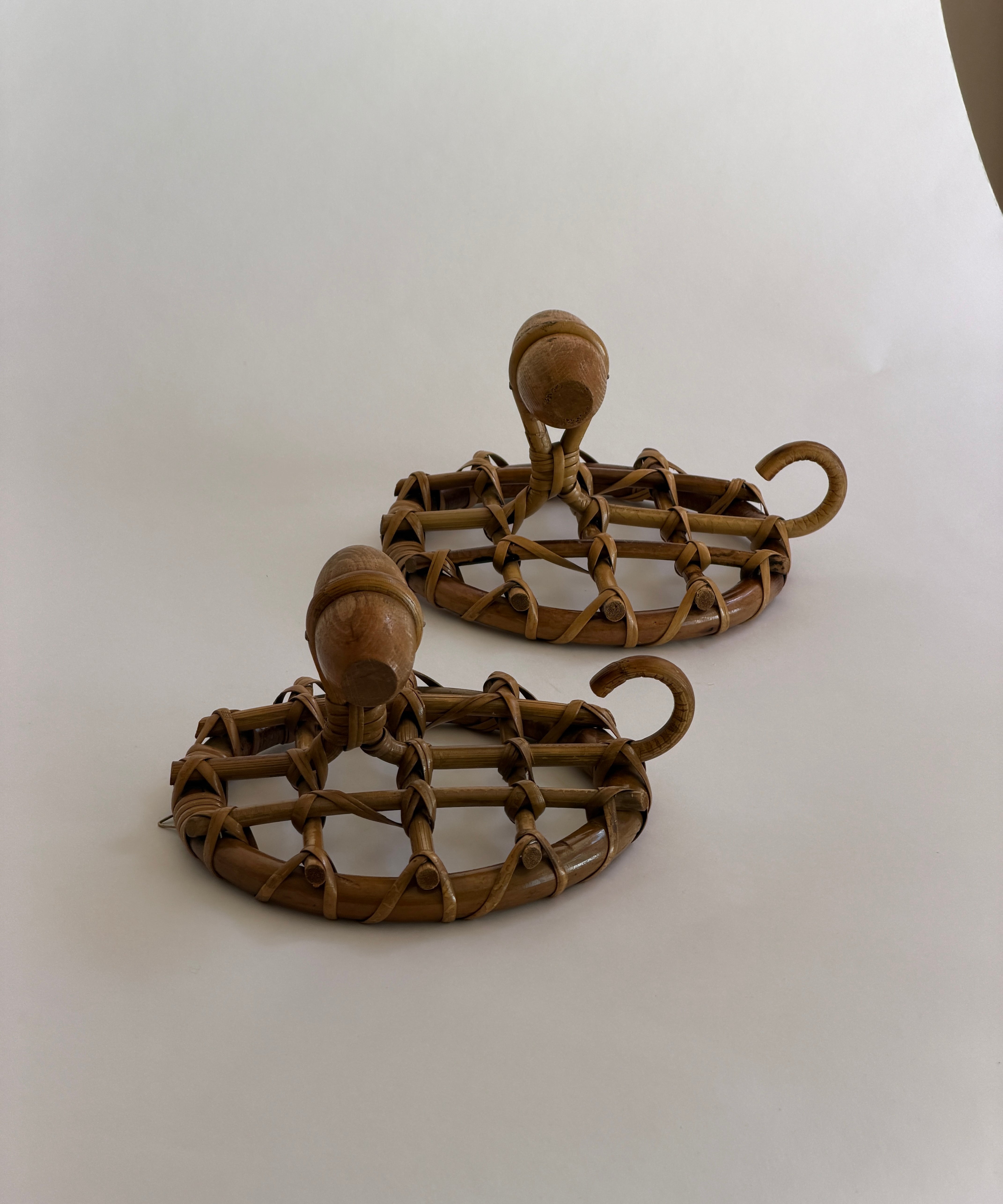 Set of vintage rattan coat hooks