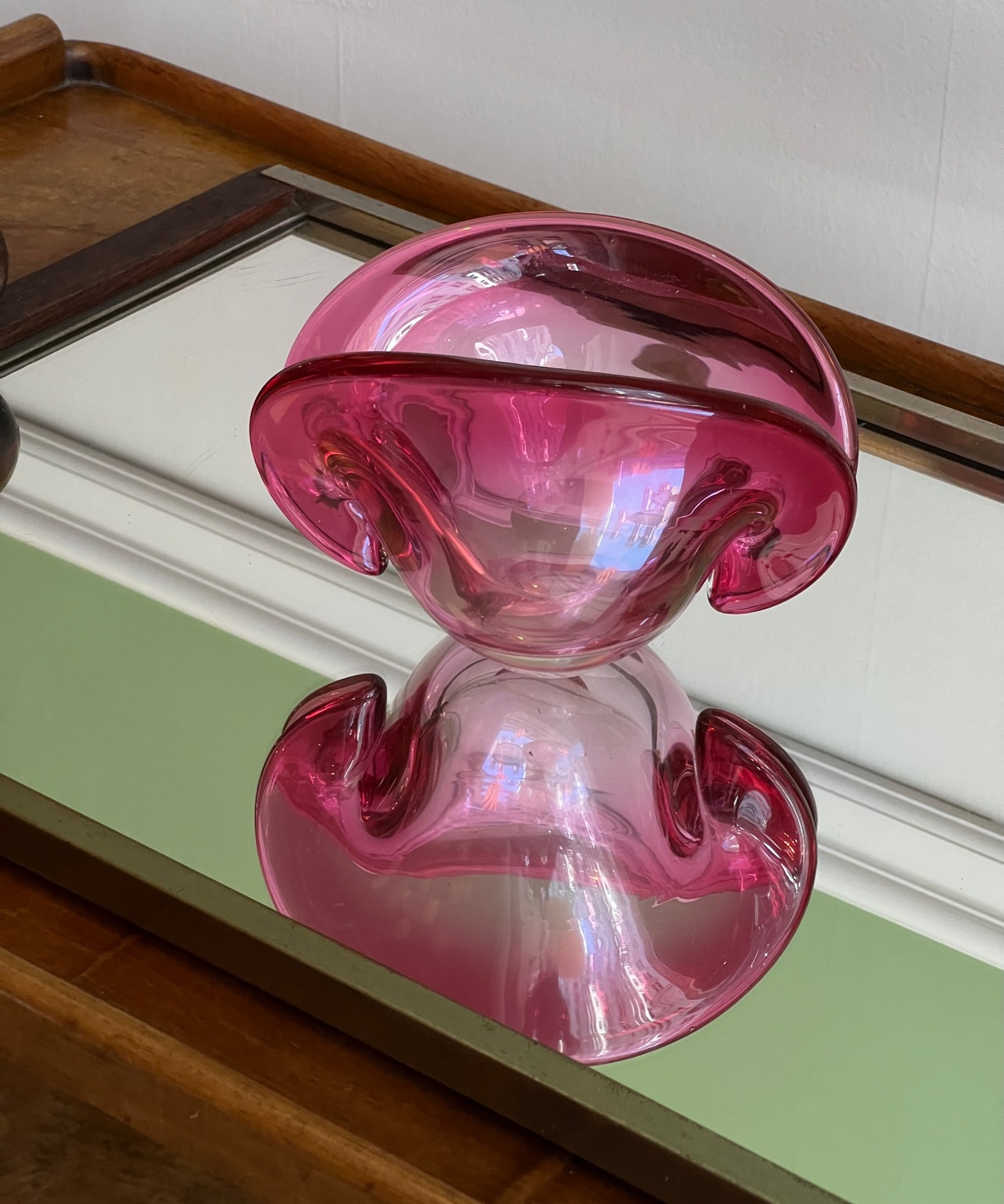 Vintage pink Murano shell bowl