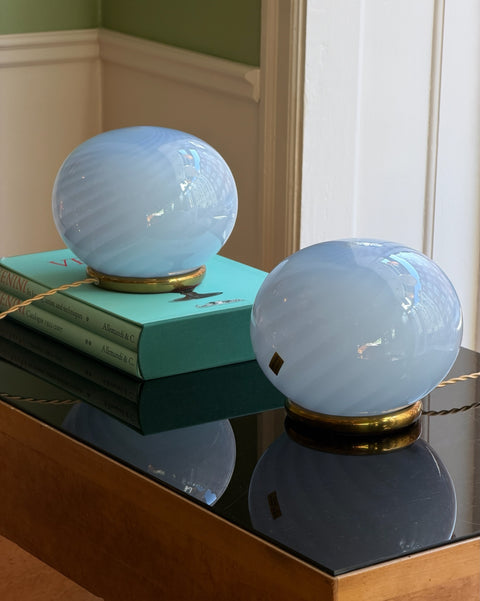 Vintage light blue swirl round Murano table lamp (2 available)