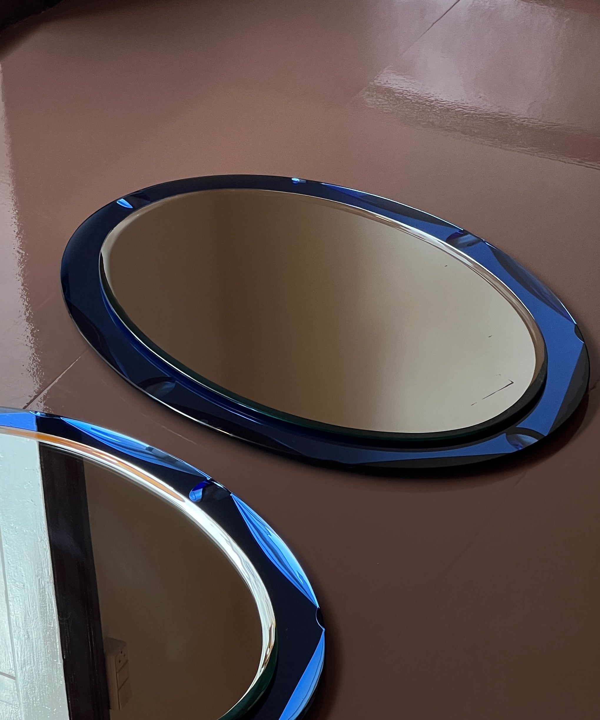 Vintage Italian mirror with blue mirror frame