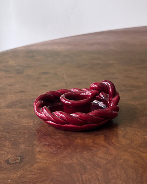 Vintage red twisted ceramic candle holder
