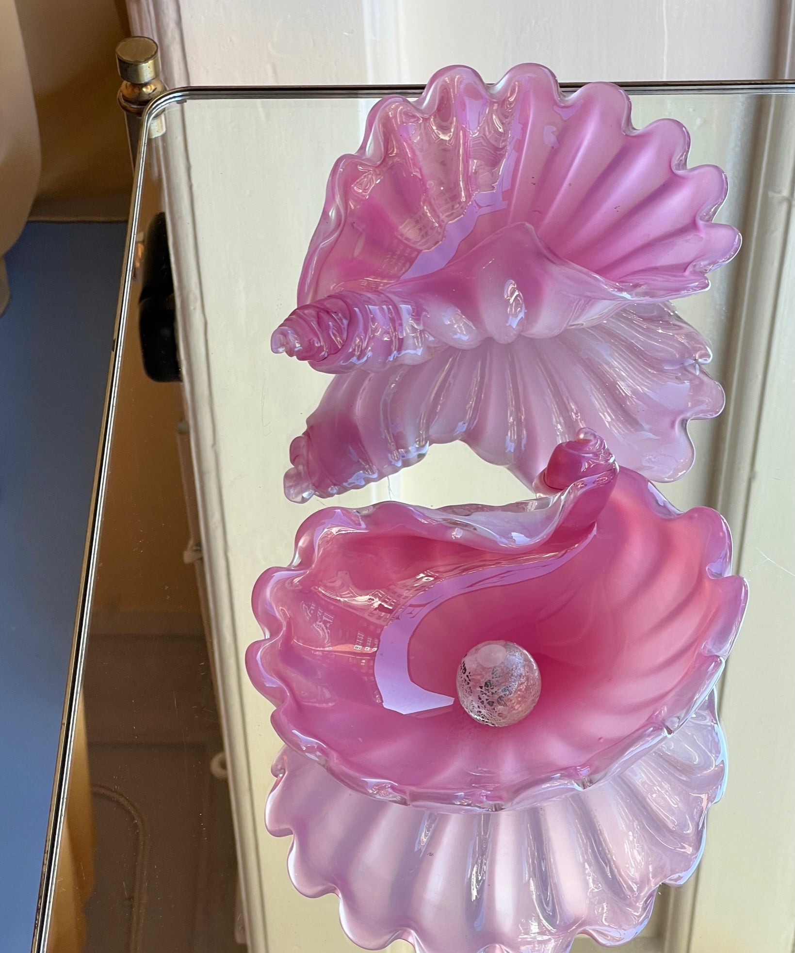 Vintage opal pink Murano shell bowl (1 available)