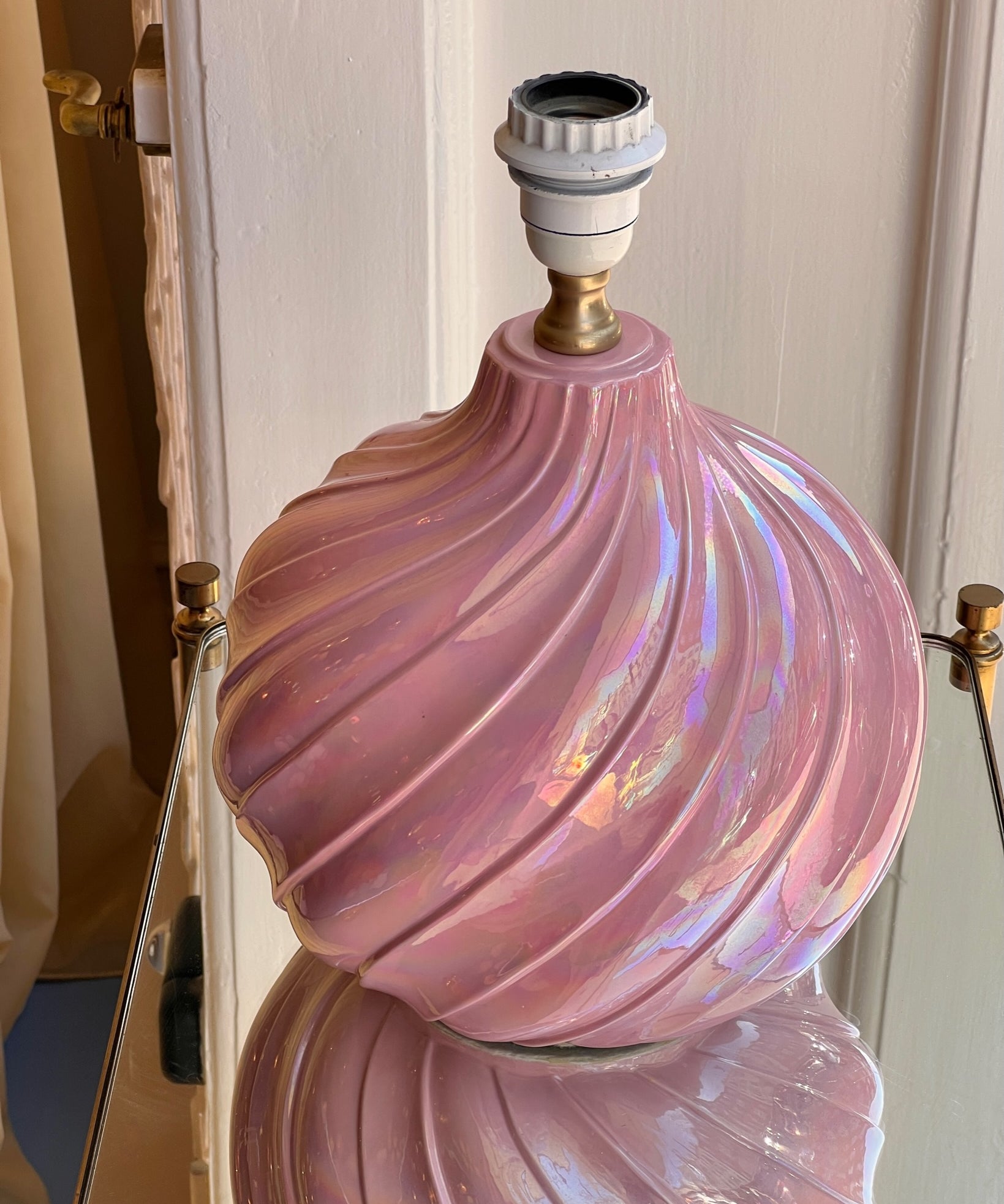 Vintage pink/metallic ceramic table lamp (without shade)