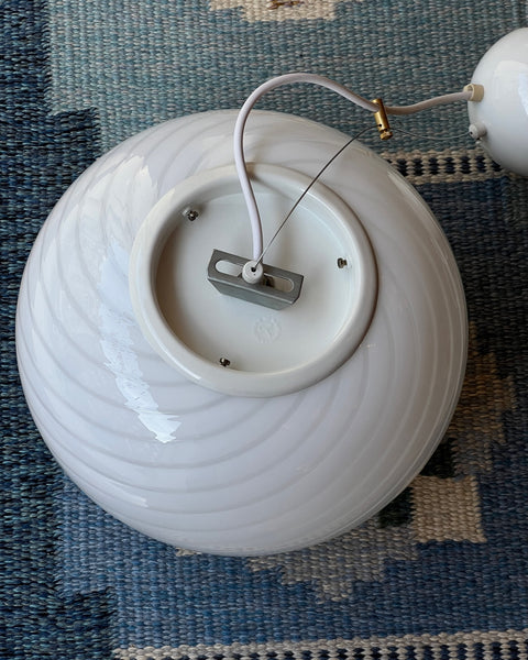 Vintage Murano oval white swirl ceiling lamp (D35)