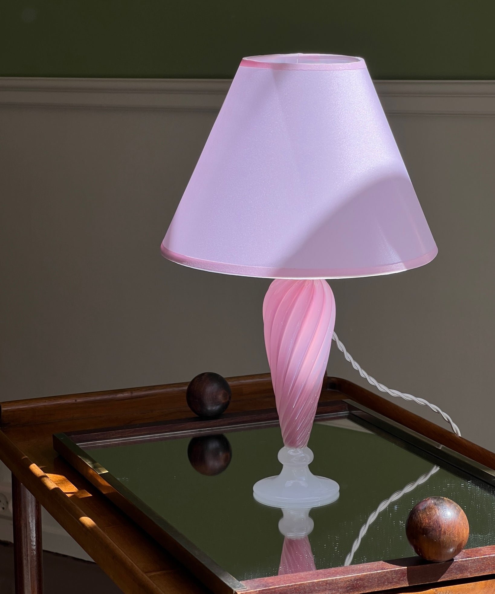 Vintage opal pink Murano table lamp (with shade)