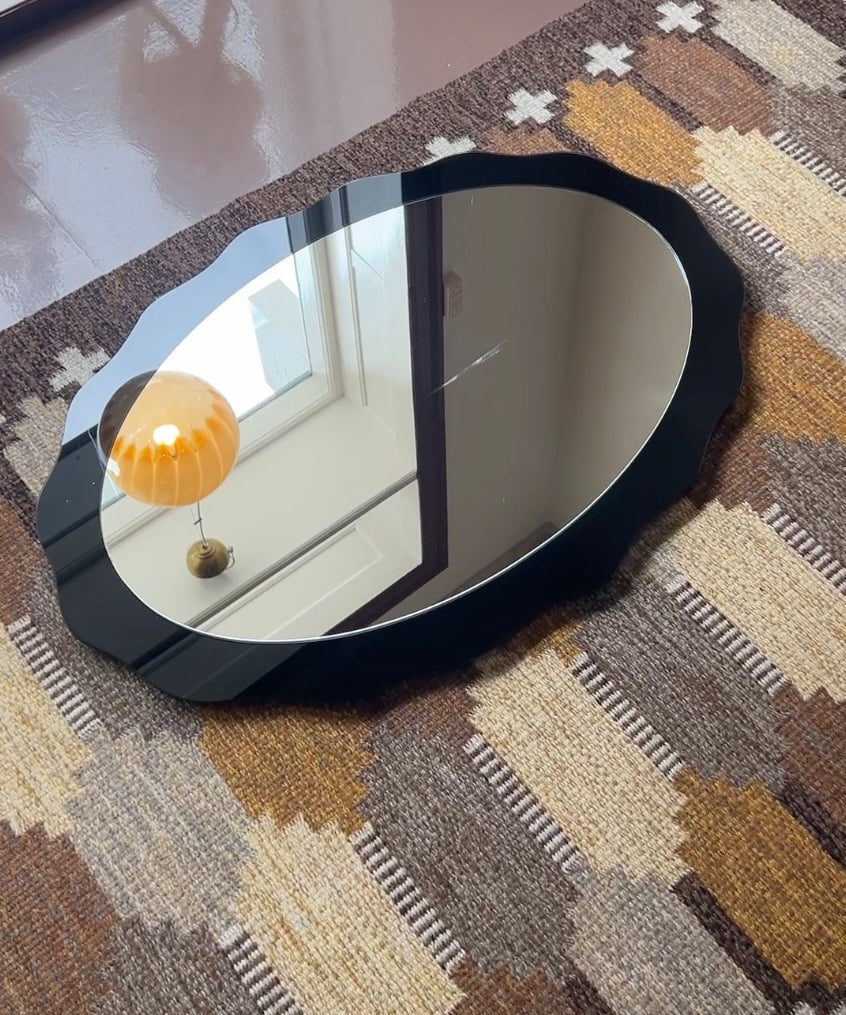 Large vintage Italian mirror with black mirror frame
