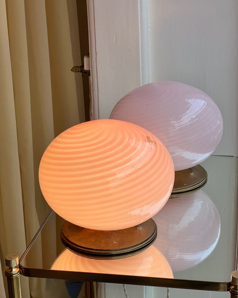 Vintage pink swirl round Murano table lamp (1 available)