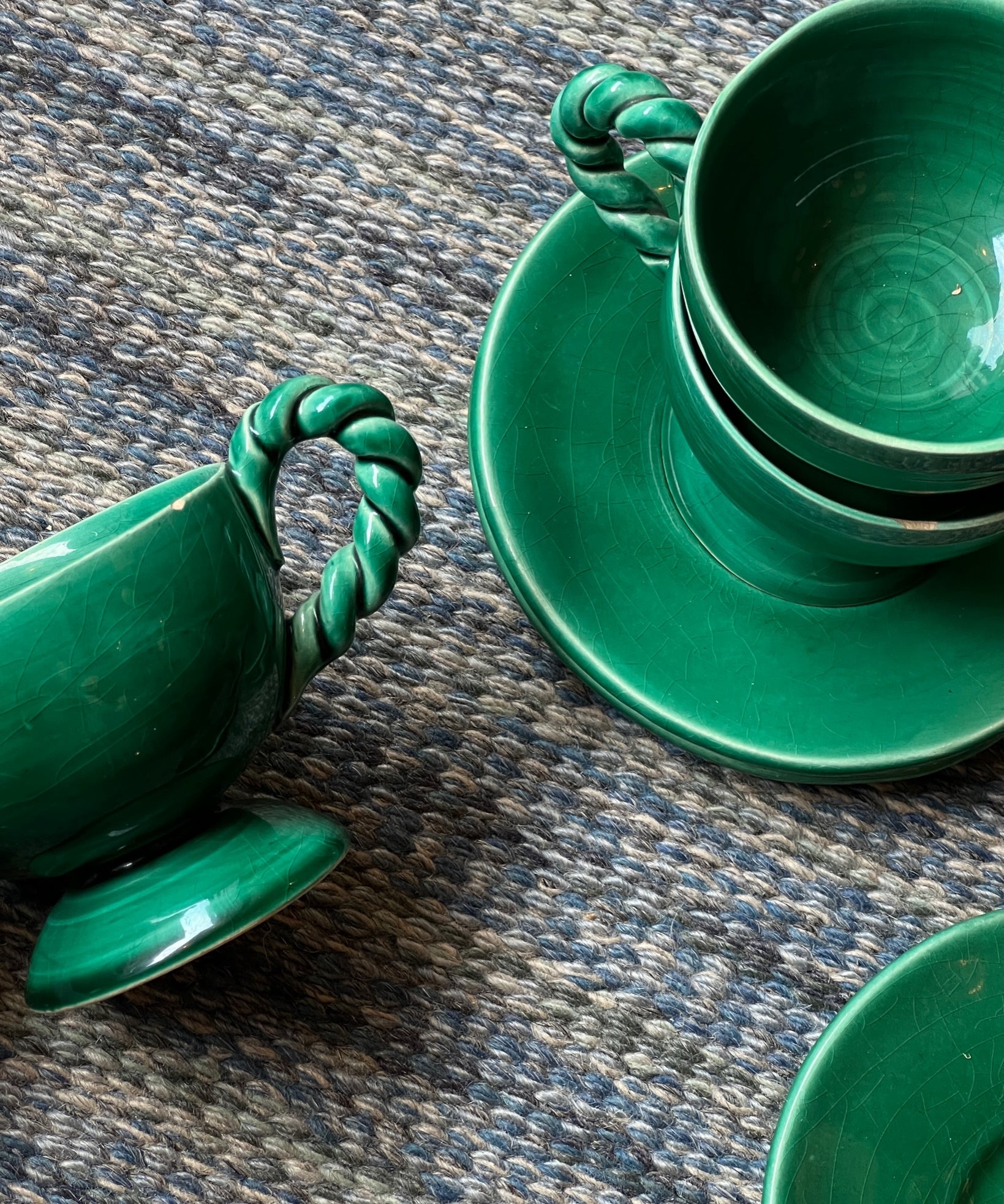 Vintage Vallauris green ceramic coffee set/tableware
