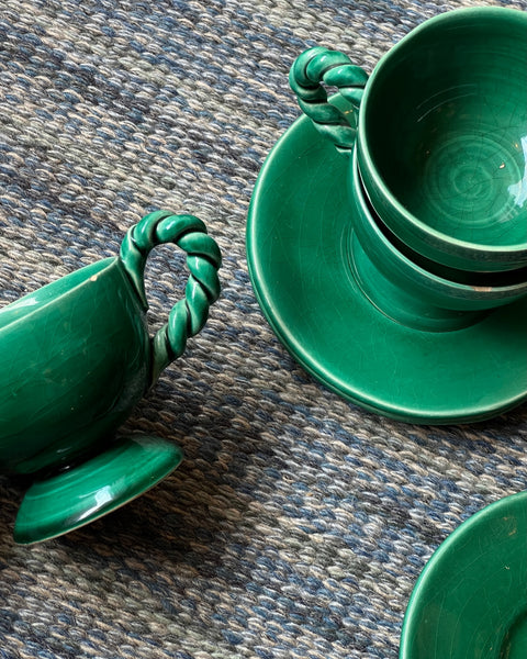 Vintage Vallauris green ceramic coffee set/tableware