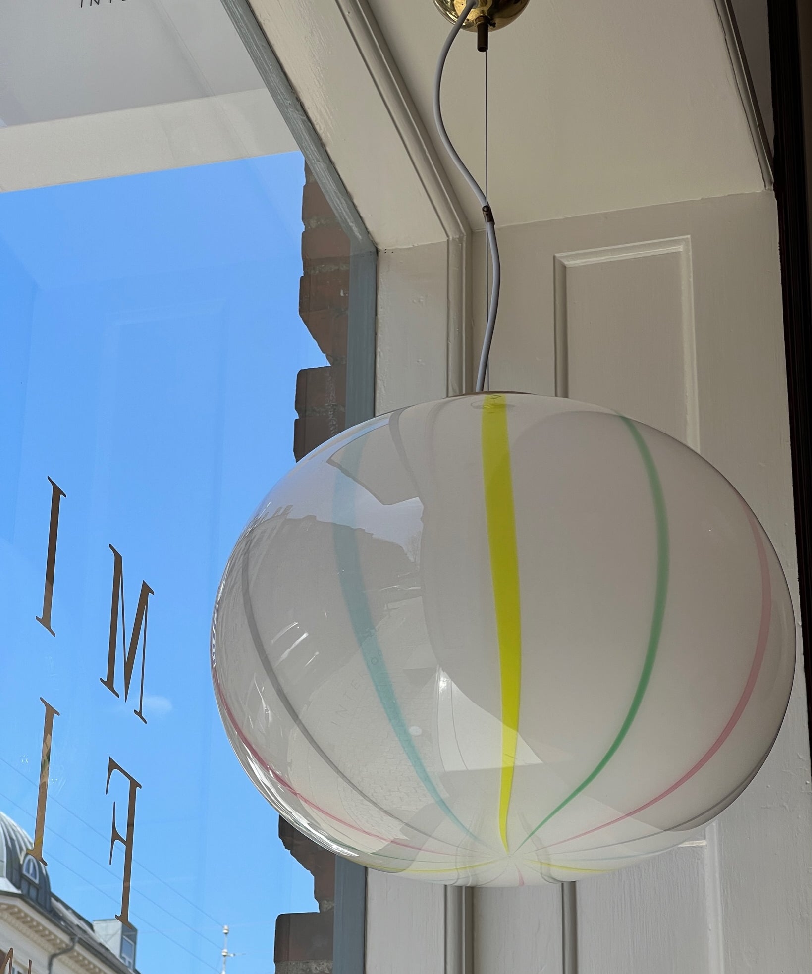 Vintage Murano multi-colored vertical stripes ceiling lamp (D45)