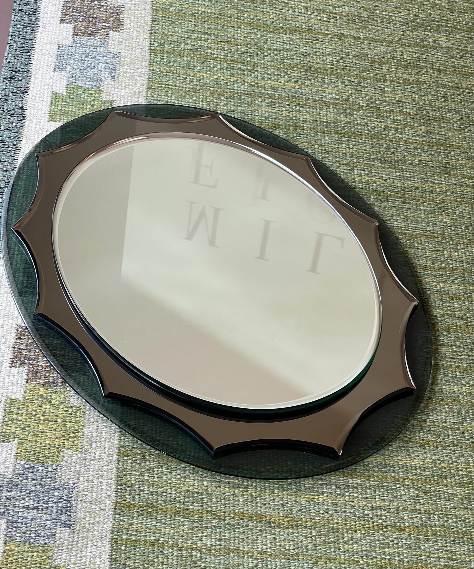 Vintage Italian mirror with golden brown / green faceted mirror frame