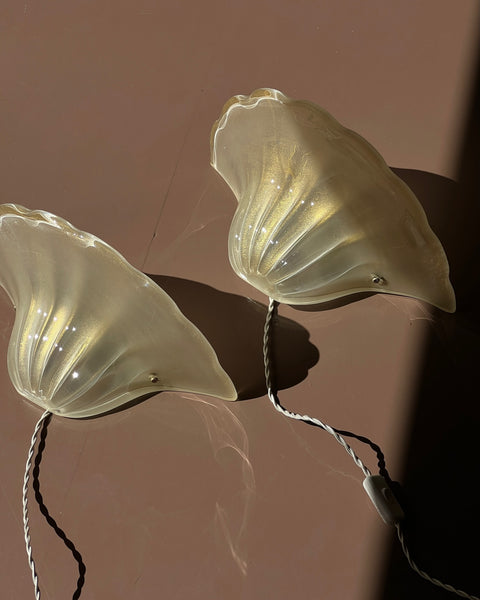 Vintage golden Murano shell wall lamps (2 available)