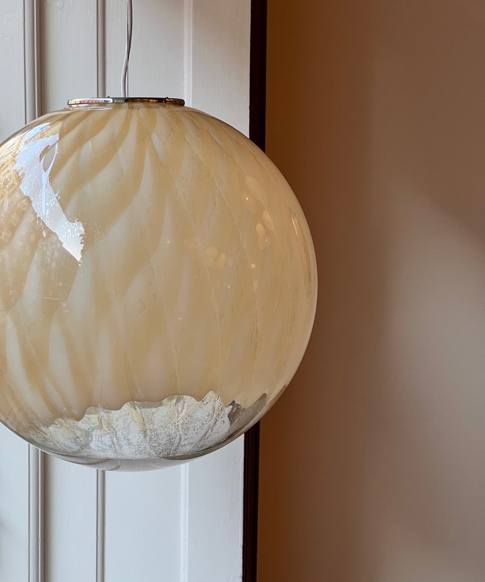Large vintage golden clear Murano ceiling lamp (D50)