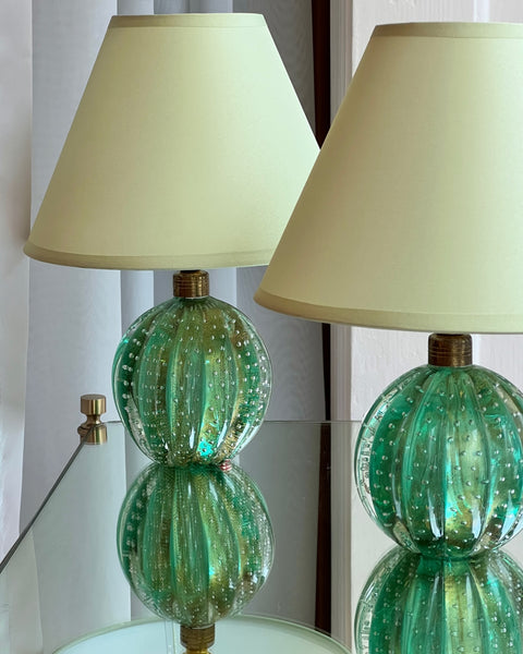 Vintage green Murano table lamp (with shade)