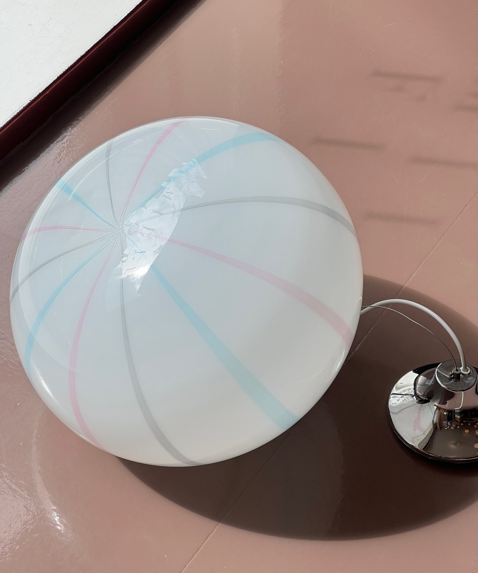 Vintage Murano multi-colored vertical stripes ceiling lamp (D40)