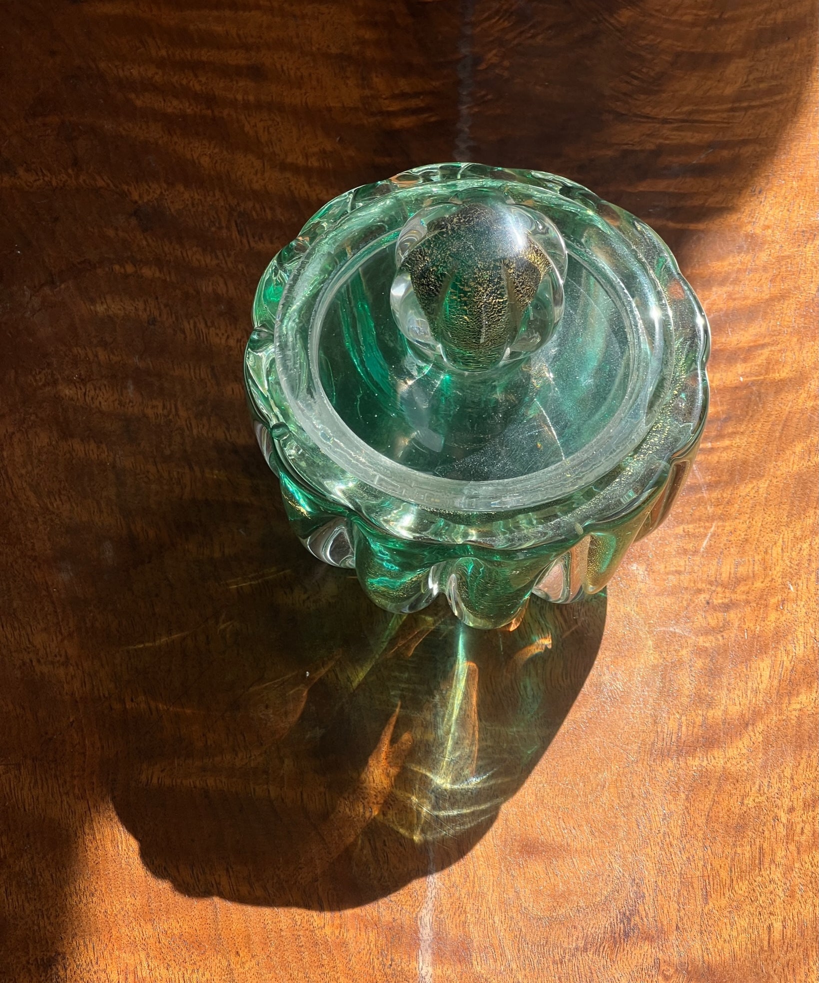 Vintage green Murano bonbonniere