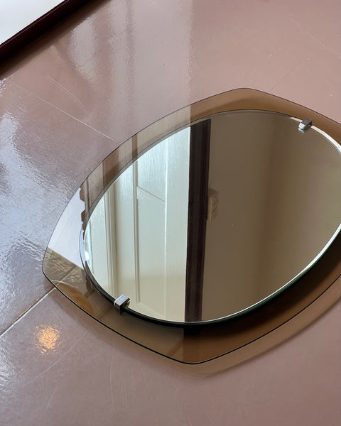 Vintage oval brown/golden (clear) glass-frame Italian mirror