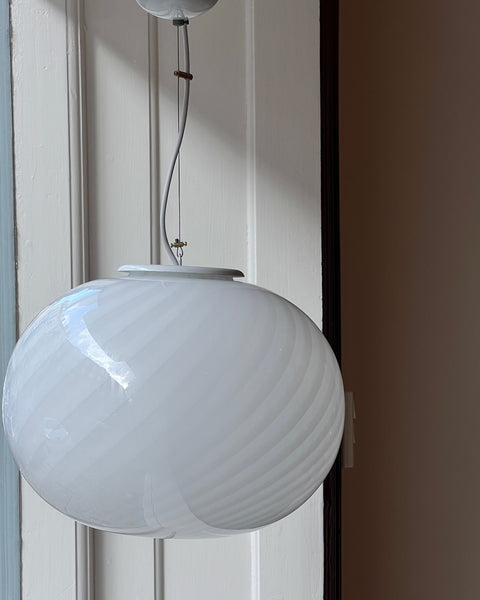 Vintage Murano white swirl oval ceiling lamp (D40)