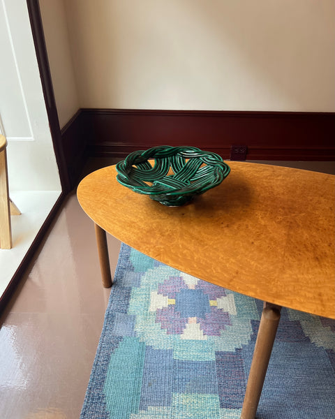 Vintage green ceramic basket