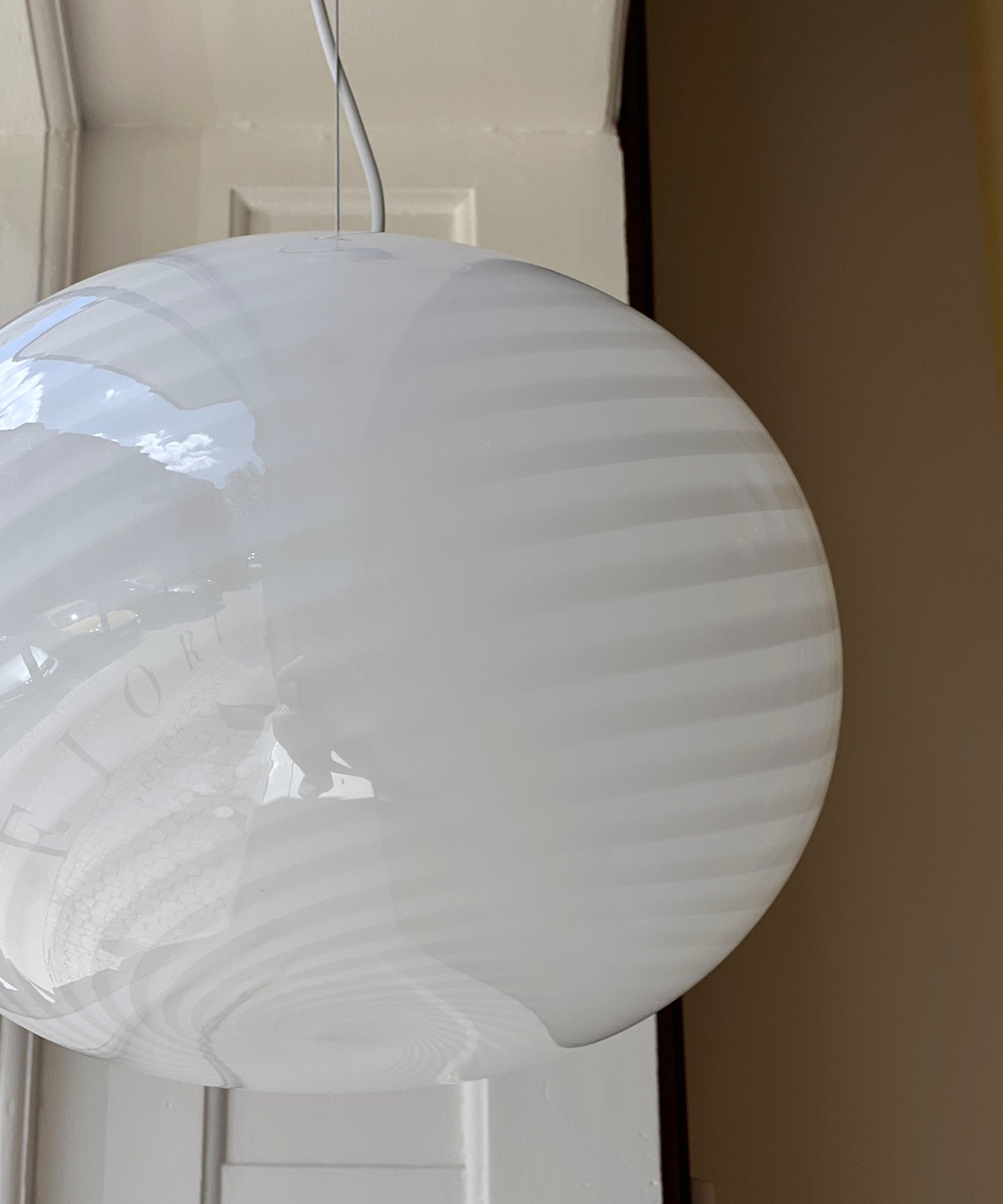 Vintage Murano oval white swirl ceiling lamp (D40)