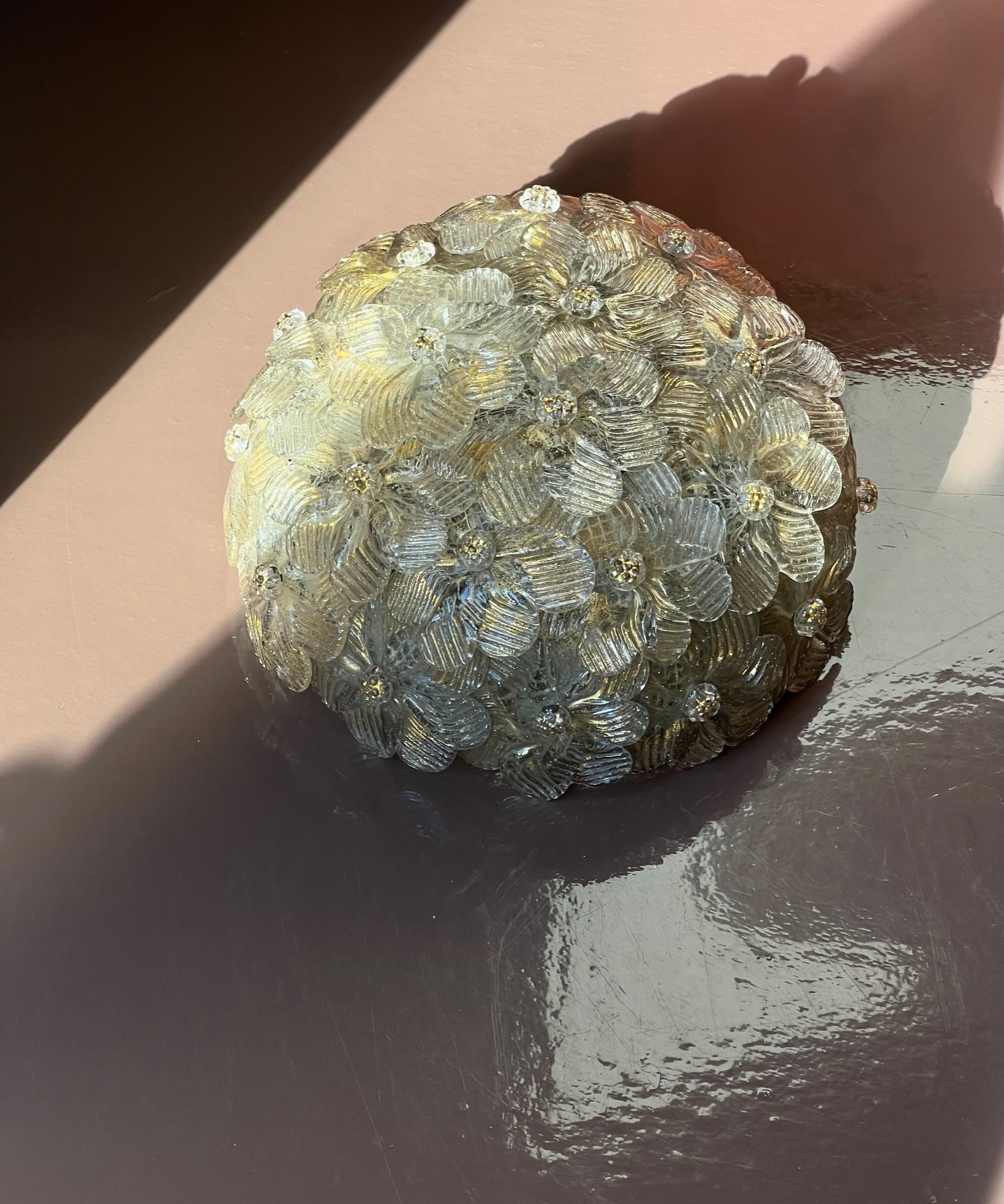 Vintage clear/golden Murano flower ceiling/wall lamp (D22)