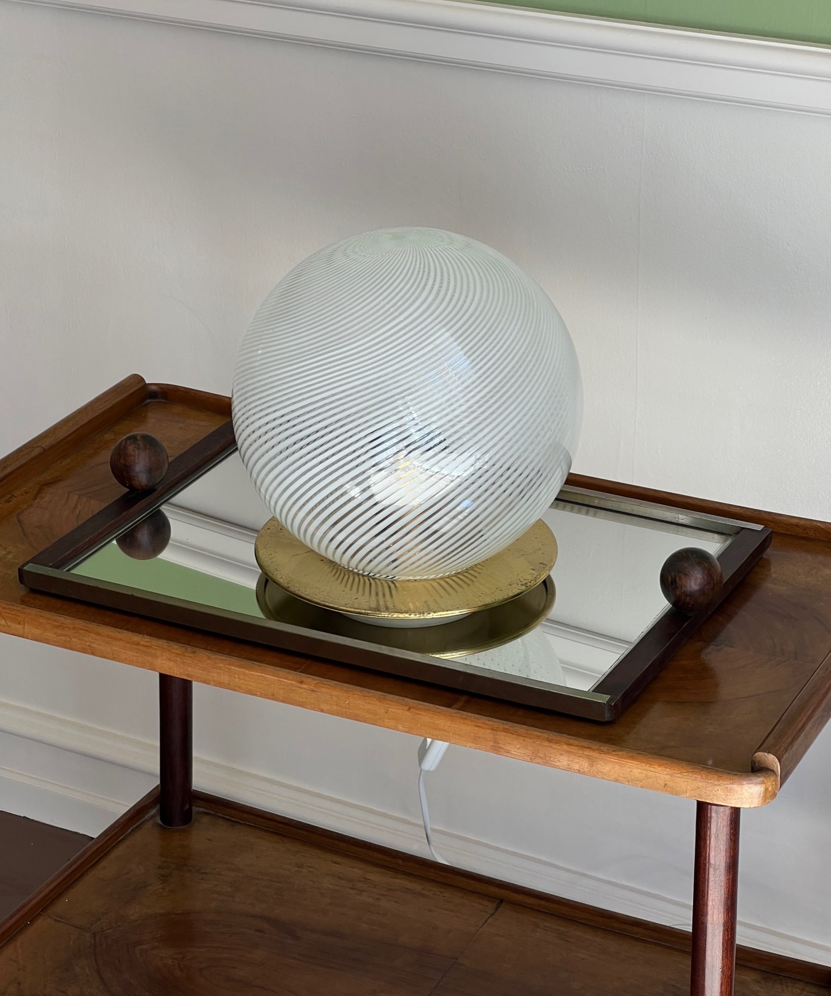 Vintage white swirl Murano table lamp