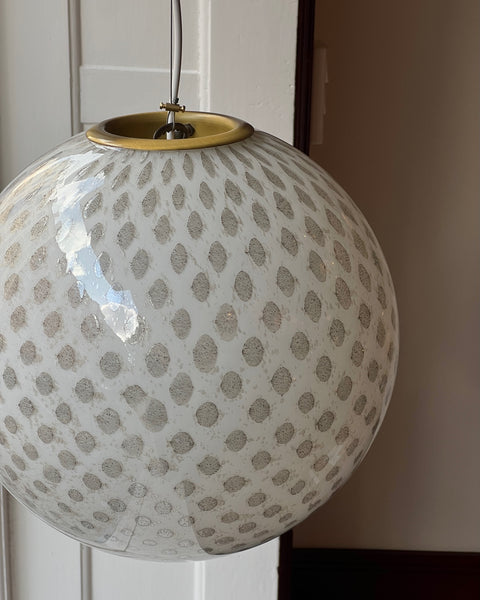 Vintage round white/black dotted Murano ceiling lamp (D35)